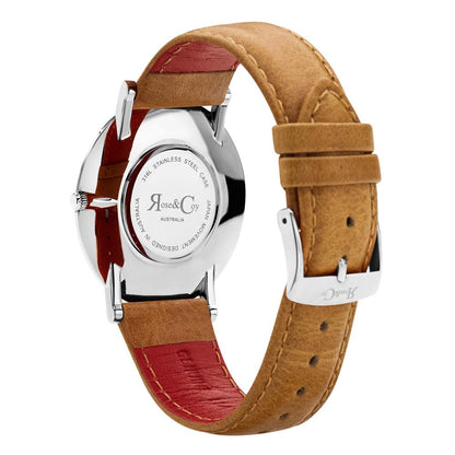 Rose & Coy Pinnacle Ultra Slim 40mm Silver | Tan Leather Watch