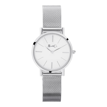 Rose & Coy Petite Pinnacle Ultra Slim 30mm Silver | Mesh Strap Watch