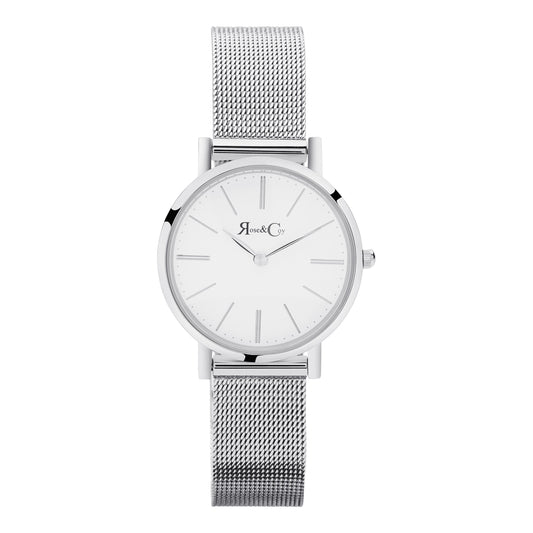 Rose & Coy Petite Pinnacle Ultra Slim 30mm Silver | Mesh Strap Watch