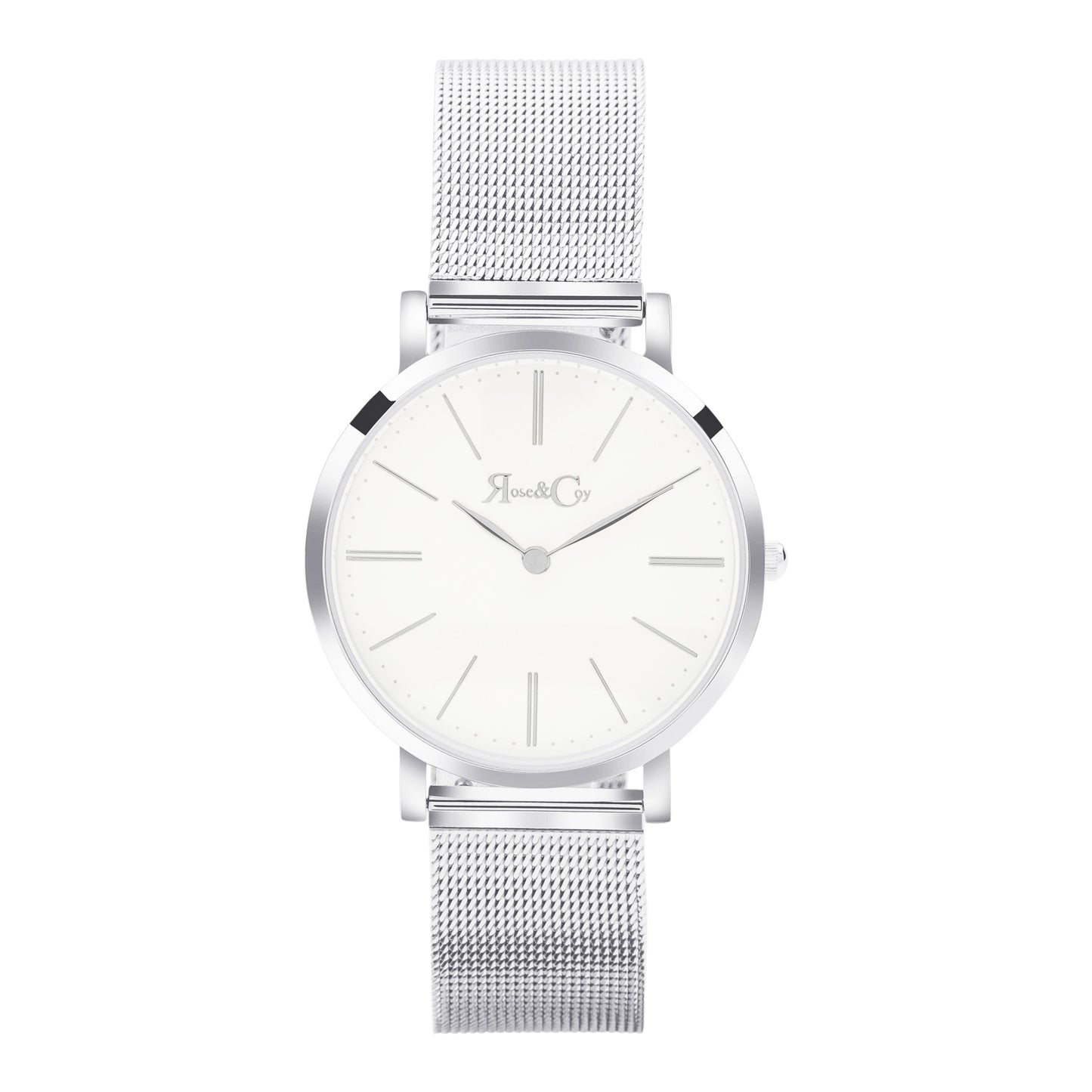 Rose & Coy Mini Pinnacle Ultra Slim 34mm Silver | Mesh Strap Watch