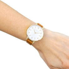Load image into Gallery viewer, Olivia Burton White Big Dial Collection  Gold Case Tan Strap