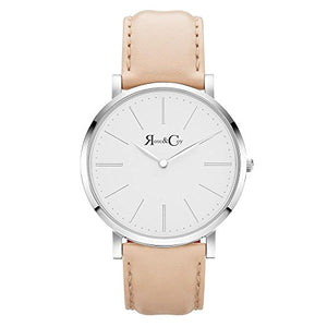 Rose & Coy Men's Quartz Pinnacle Ultra Slim 40mm White Dial Watch with Silver Case with Peach Leather Strap analog Display and Leather Strap, RC0302