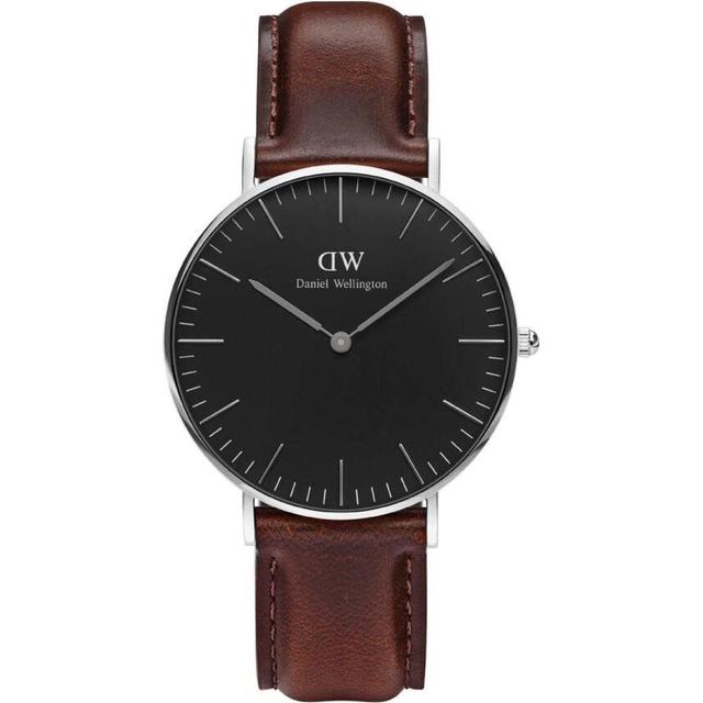 Daniel Wellington 36mm Classic Black Bristol Silver Watch Wotch