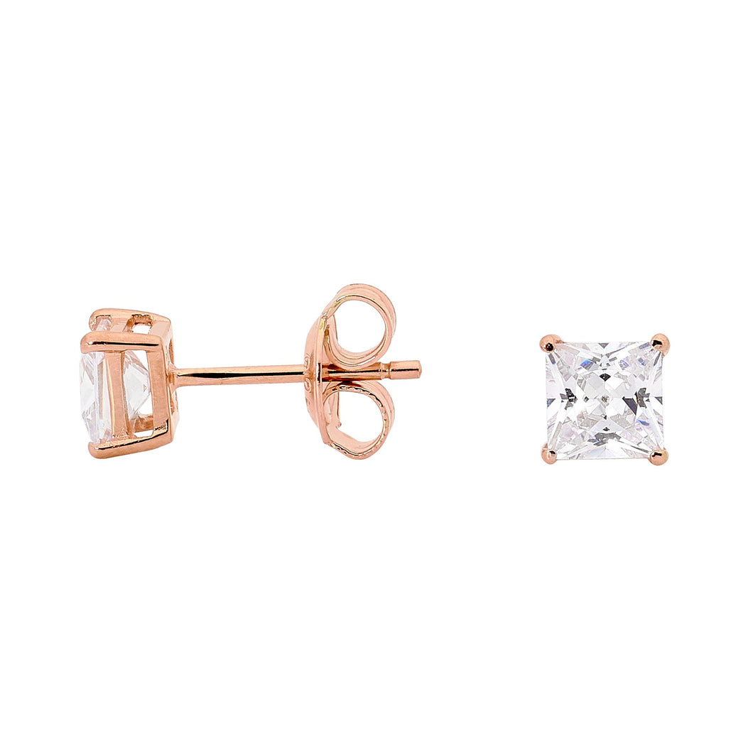 GEORGINI 5MM CLEAR SQUARE STUD ROSE GOLD