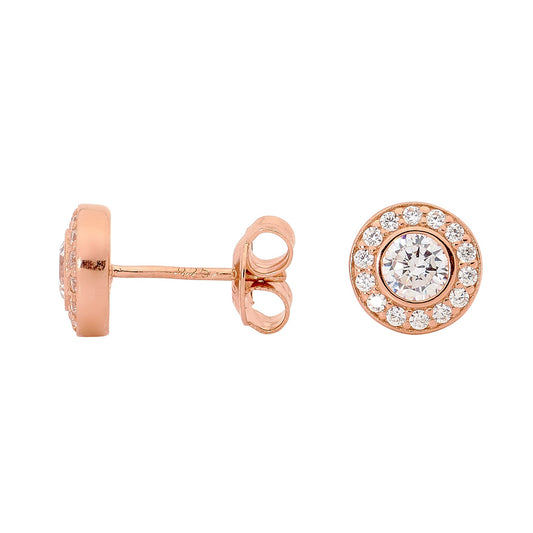 WHITE CZ ROUND EARRING ROSE GOLD