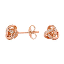 Load image into Gallery viewer, LOVE KNOT CLEAR CZ EARRINGS ROSE GOLD