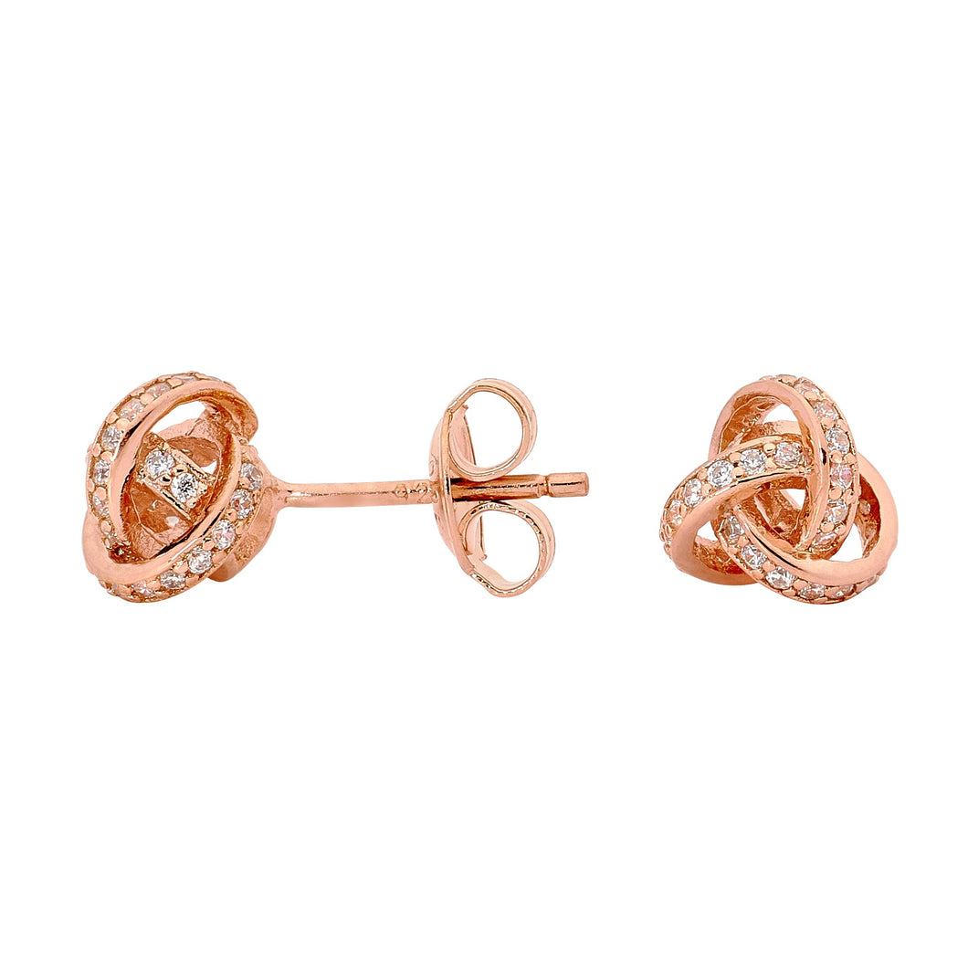 LOVE KNOT CLEAR CZ EARRINGS ROSE GOLD