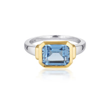 Load image into Gallery viewer, GEORGINI EMILIO BLUE TOPAZ SILVER &amp; GOLD ZION RING