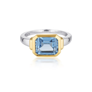 GEORGINI EMILIO BLUE TOPAZ SILVER & GOLD ZION RING