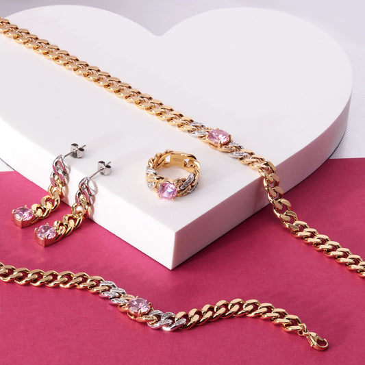 Chiara Ferragni Chain Collection Pink Stone Gold Bracelet