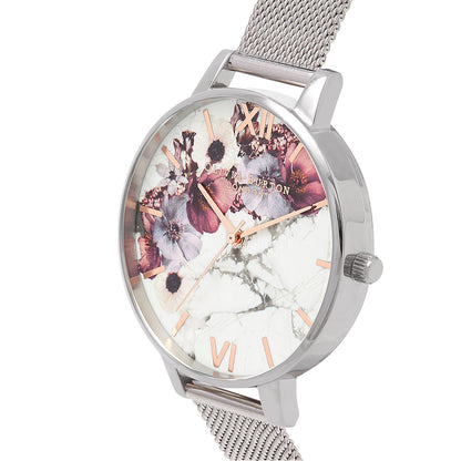 Olivia Burton Marble Florals Silver Watch