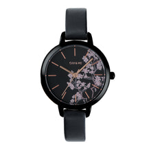 Load image into Gallery viewer, Oui&amp;Me Petite Fleurette 32mm Floral Black Leather Watch