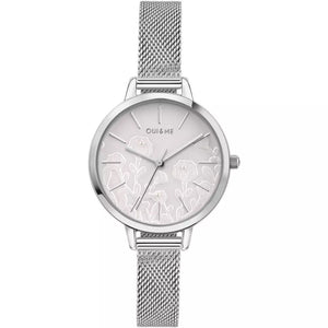 Oui&Me Fleurette 40mm Silver Mesh Watch