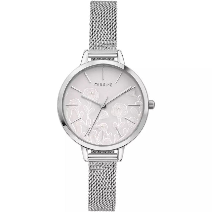 Oui&Me Fleurette 40mm Silver Mesh Watch