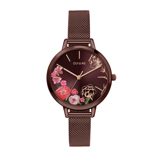Oui&Me Fleurette Real Flowers 34mm Burgundy Watch