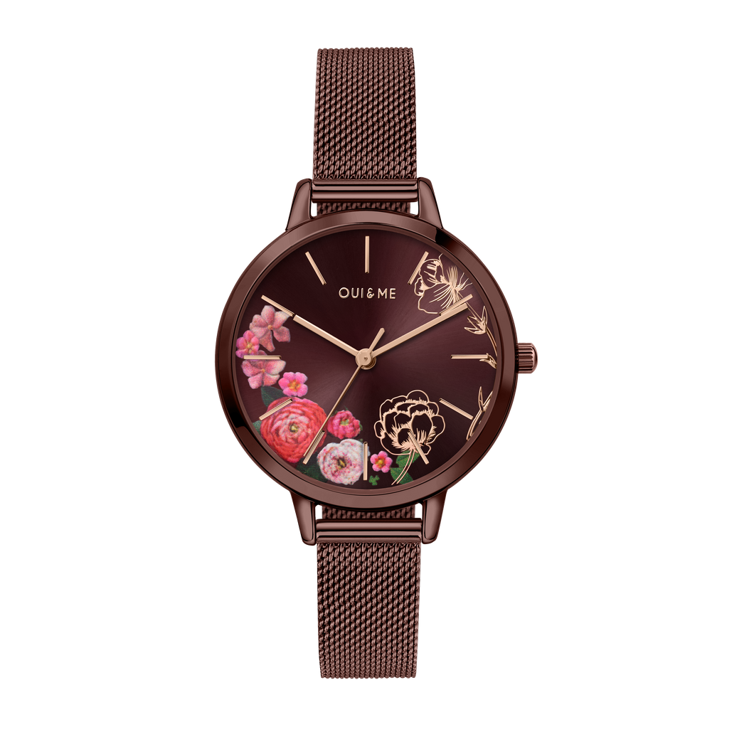 Oui&Me Fleurette Real Flowers 34mm Burgundy Watch