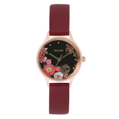Oui&Me Minette Floral Dial Burgundy Watch