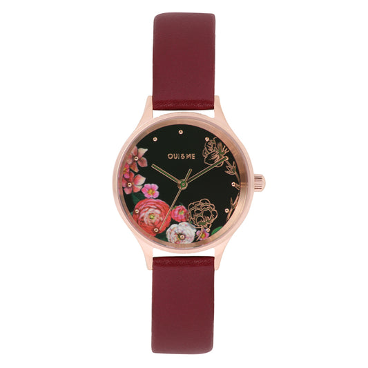 Oui&Me Minette Floral Dial Burgundy Watch