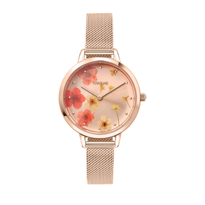 Oui&Me Fleurette Real Flowers 34mm Rose Gold Floral Dial Watch