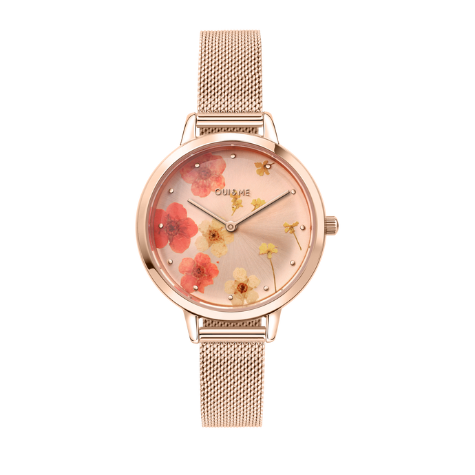 Oui&Me Fleurette Real Flowers 34mm Rose Gold Floral Dial Watch