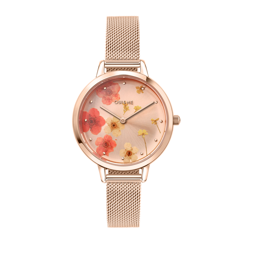 Oui&Me Fleurette Real Flowers 34mm Rose Gold Floral Dial Watch