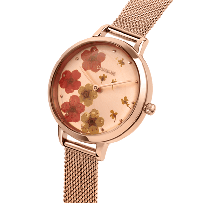 Oui&Me Fleurette Real Flowers 34mm Rose Gold Floral Dial Watch