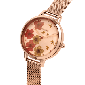 Oui&Me Fleurette Real Flowers 34mm Rose Gold Floral Dial Watch