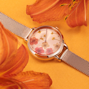 Oui&Me Fleurette Real Flowers 34mm Rose Gold Floral Dial Watch