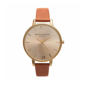 Olivia Burton Big Dial Gold Case Tan Watch