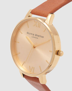 Olivia Burton Big Dial Gold Case Tan Watch