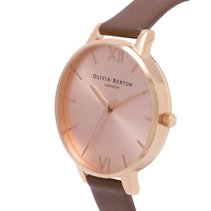 Olivia Burton Big Dial Rose Gold Case Brown Watch