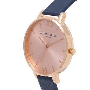 Olivia Burton Big Dial Rose Gold Case Navy Watch