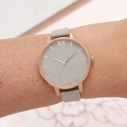 Olivia Burton Big Dial Rose Gold Case Grey Watch