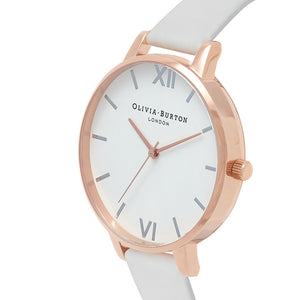 Olivia Burton Big Dial Rose Gold White Strap Watch