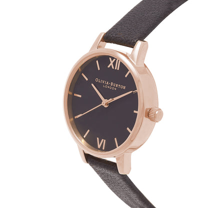 Olivia Burton Black Sunray Rose Gold Watch