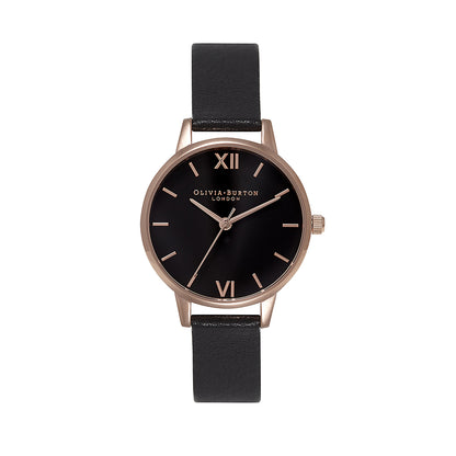 Olivia Burton Black Sunray Rose Gold Watch