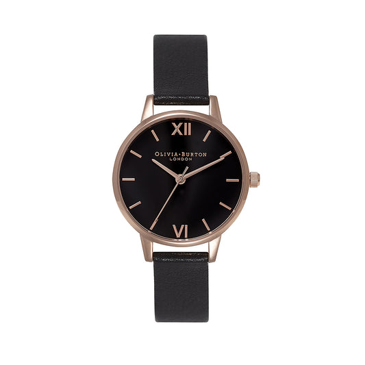 Olivia Burton Black Sunray Rose Gold Watch