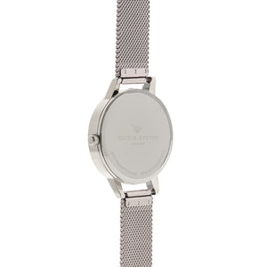 Olivia Burton White Dial Silver Mesh Watch