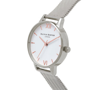 Olivia Burton White Dial Silver Mesh Watch