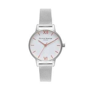 Olivia Burton White Dial Silver Mesh Watch