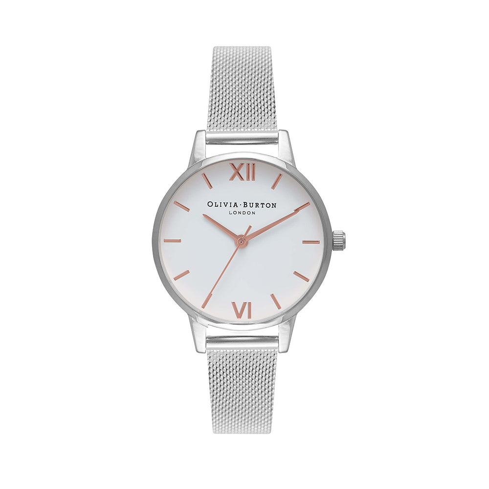 Olivia Burton White Dial Silver Mesh Watch