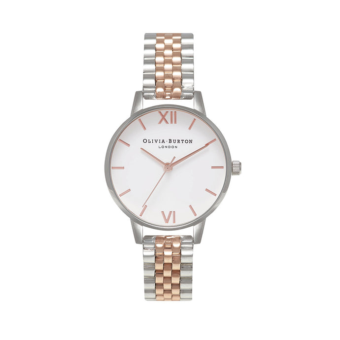 Olivia Burton White Dial Rose Gold Two Tone Bracelet Watch