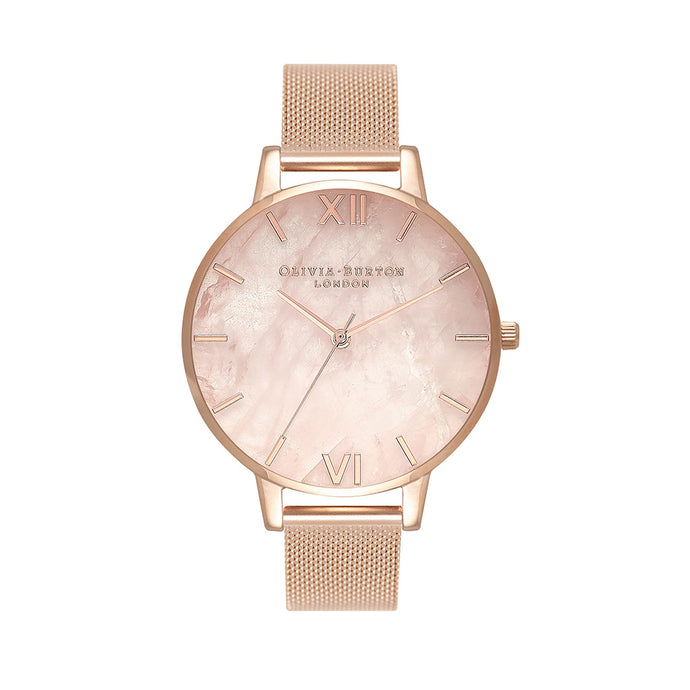 Olivia Burton Semi Precious Rose Gold Mesh Watch