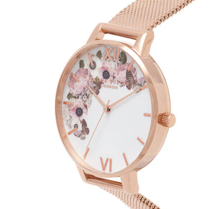 Olivia Burton Signature Florals Rose Gold Mesh Watch