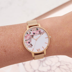 Olivia Burton Signature Florals Rose Gold Mesh Watch