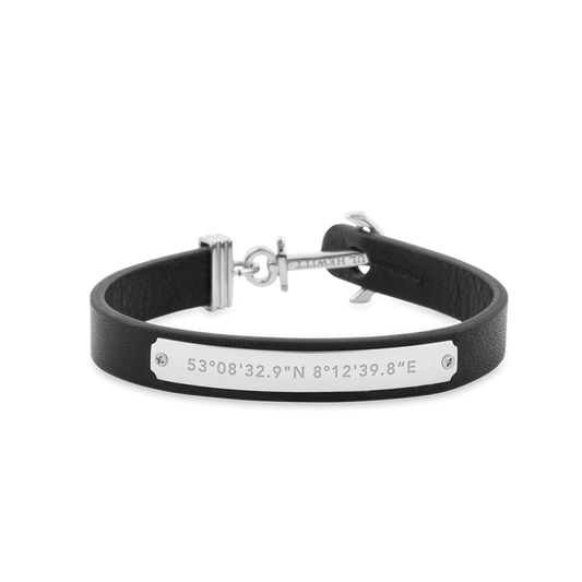 Paul Hewitt Signum Male Coordinates Silver / Black Bracelet - XXL