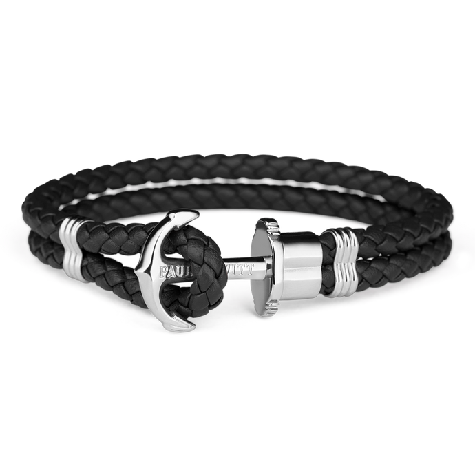 Paul Hewitt Phrep Leather Black / Silver Bracelet - L