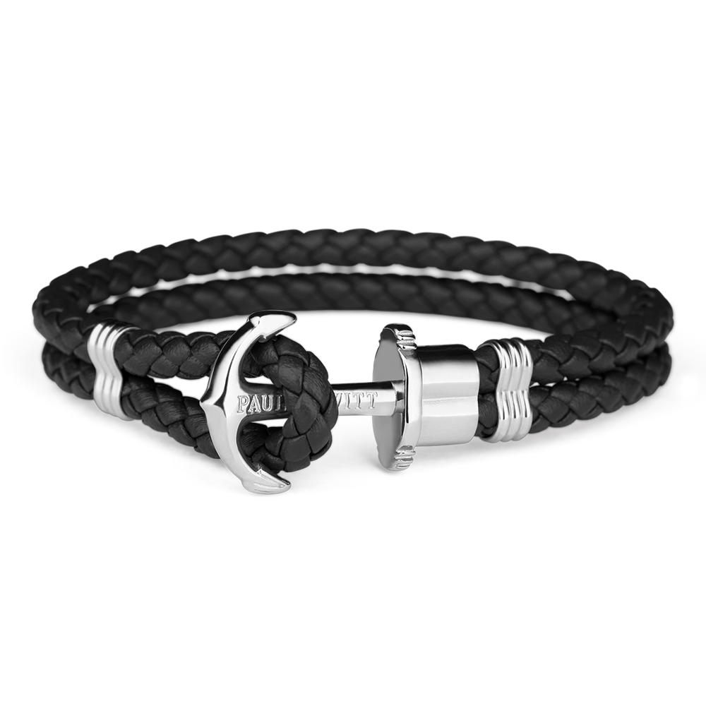 Paul Hewitt Phrep Leather Black / Silver Bracelet - L