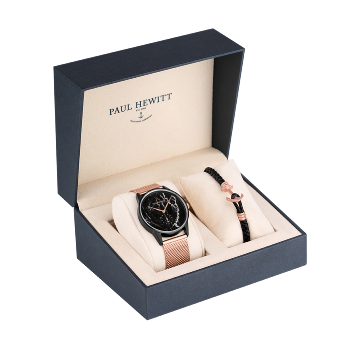 Paul Hewitt Black Marble Gift Set (Black Marble Watch and Black Phrep Medium)