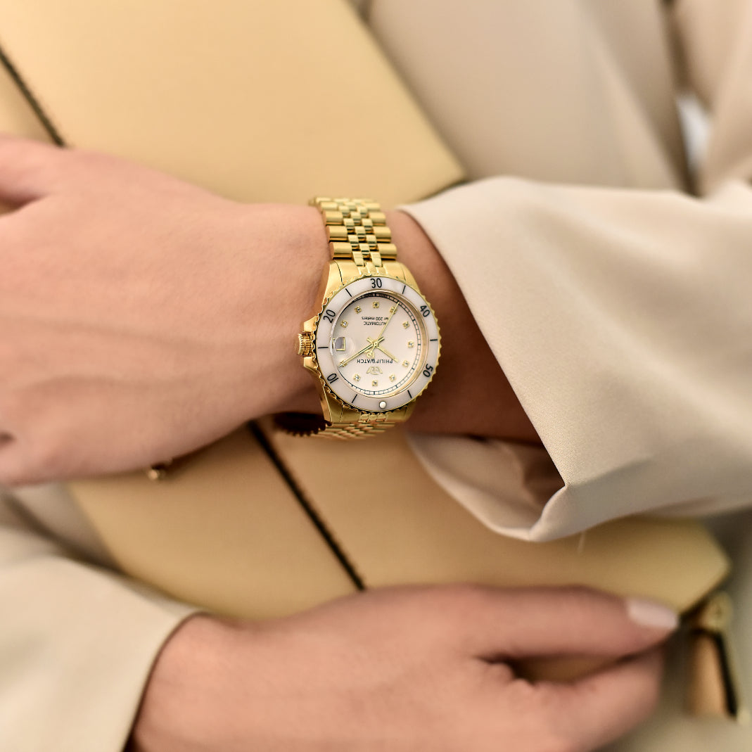Philip Caribe Swiss Made Diving Gold Ladies Automatic Watch